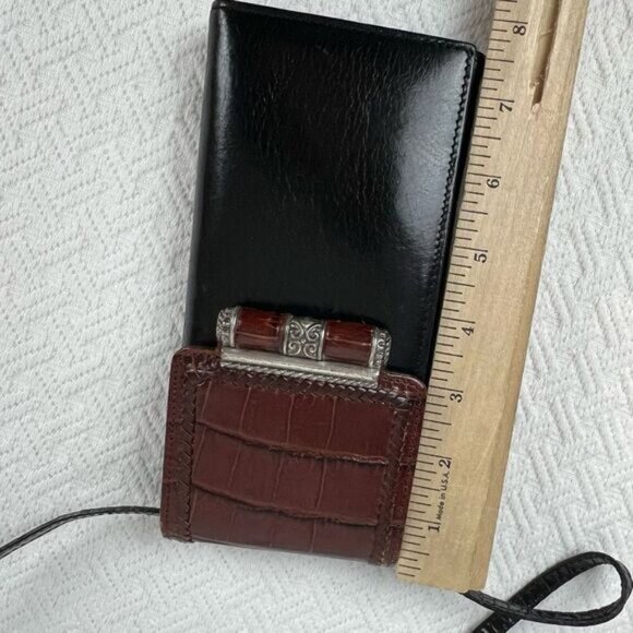 Vintage Brighton Black Crossbody Wallet Card Holder Bag Purse Leather Travel - Picture 11 of 16